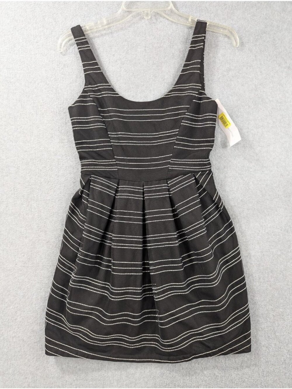 BCBGeneration Dress Womens 0 Black Stripe Fit Flare Pleated Tulle Mini Party NWT